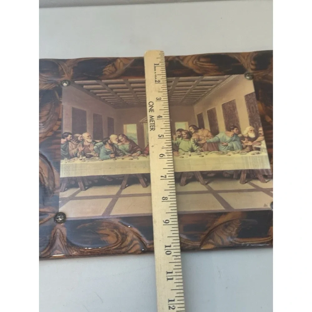 Vintage The Last Supper on Wood Slab Wall Art Plaque Ornate 10